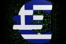 Euro symbol with Greek flag on hex code illustration